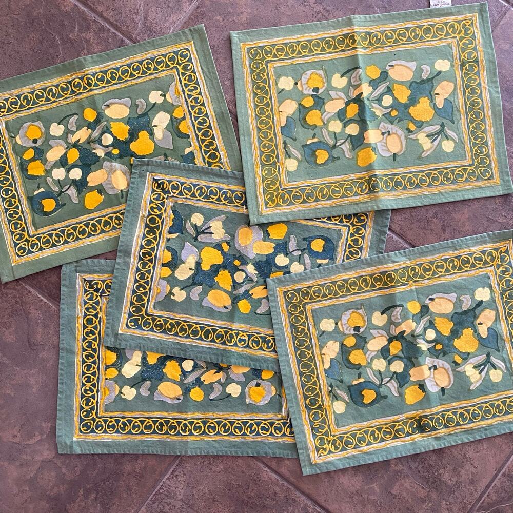 Couleur Nature Bruno Lamy Fruit Placemats Yellow Green Block-Print Cotton (5) - Picture 3 of 5